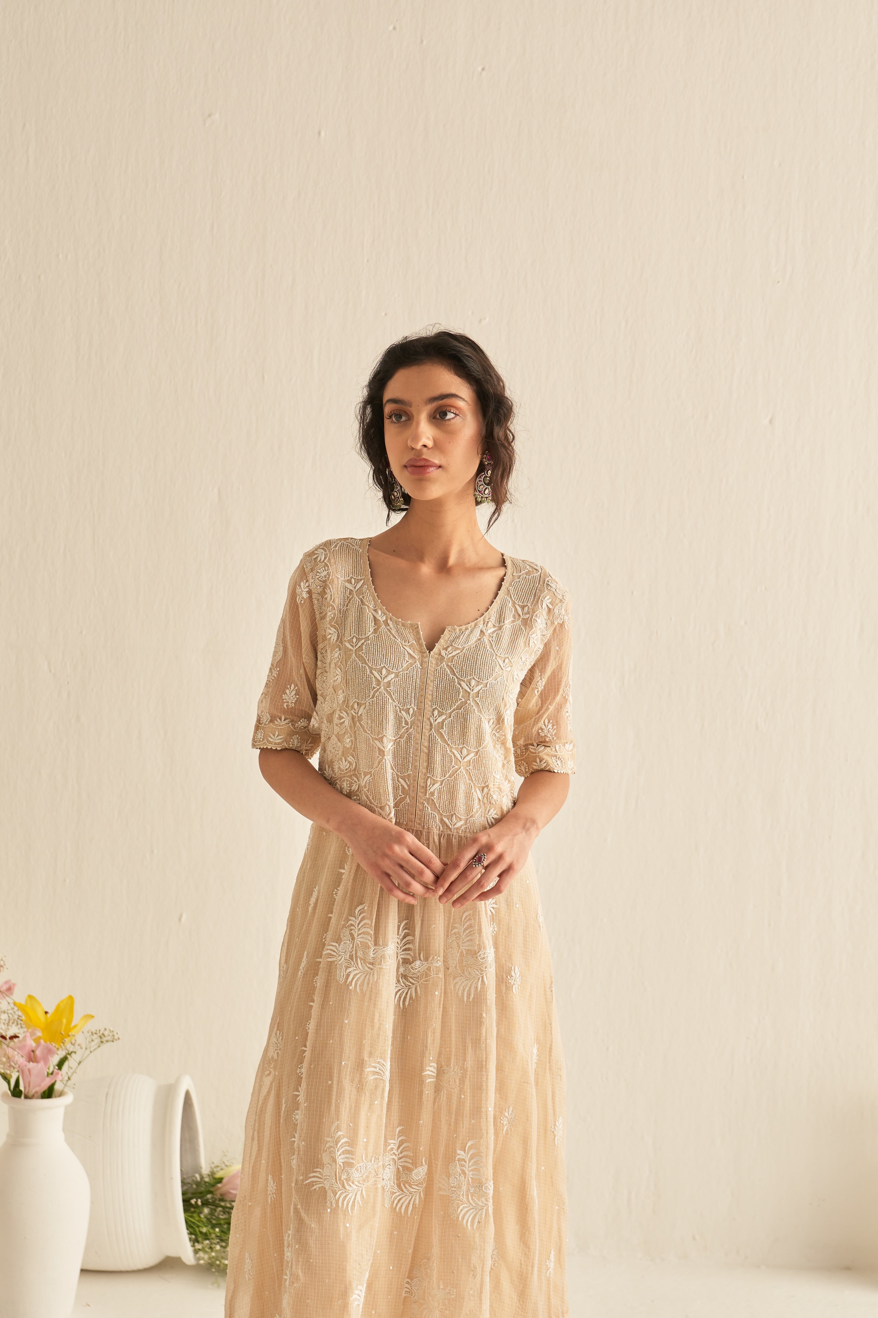 Gold Kota Tissue chikankari tunic