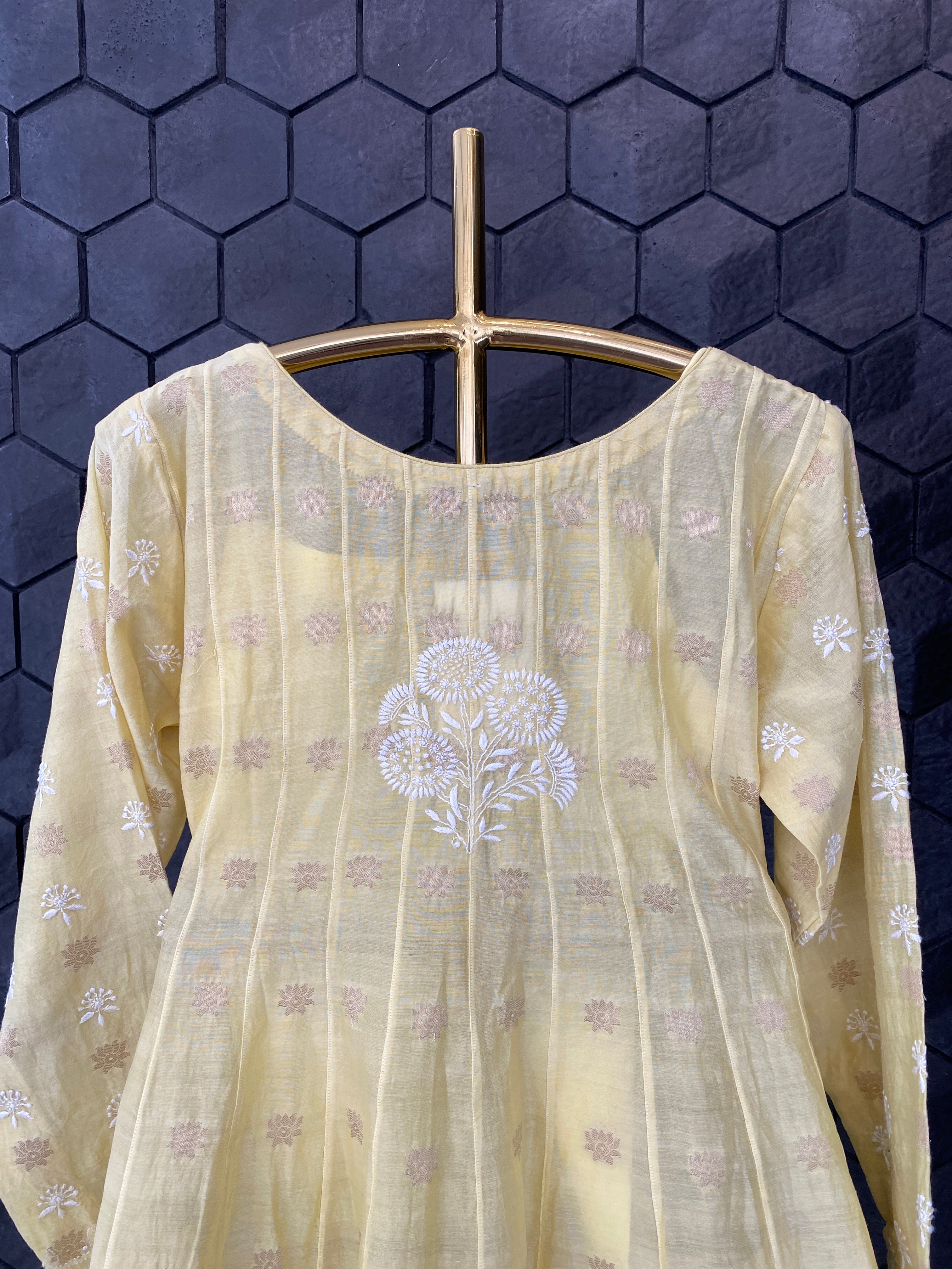 Yellow chanderi chikankari Co-ord sets