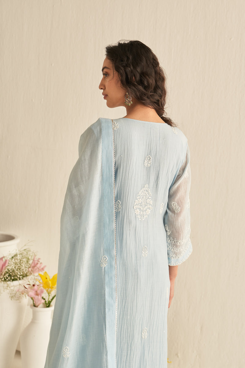 Light blue mul chanderi kurta set