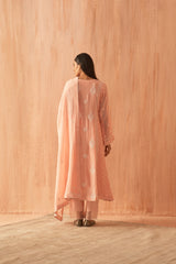 Peach soft Chanderi Heavy Chikankari Kurta Set