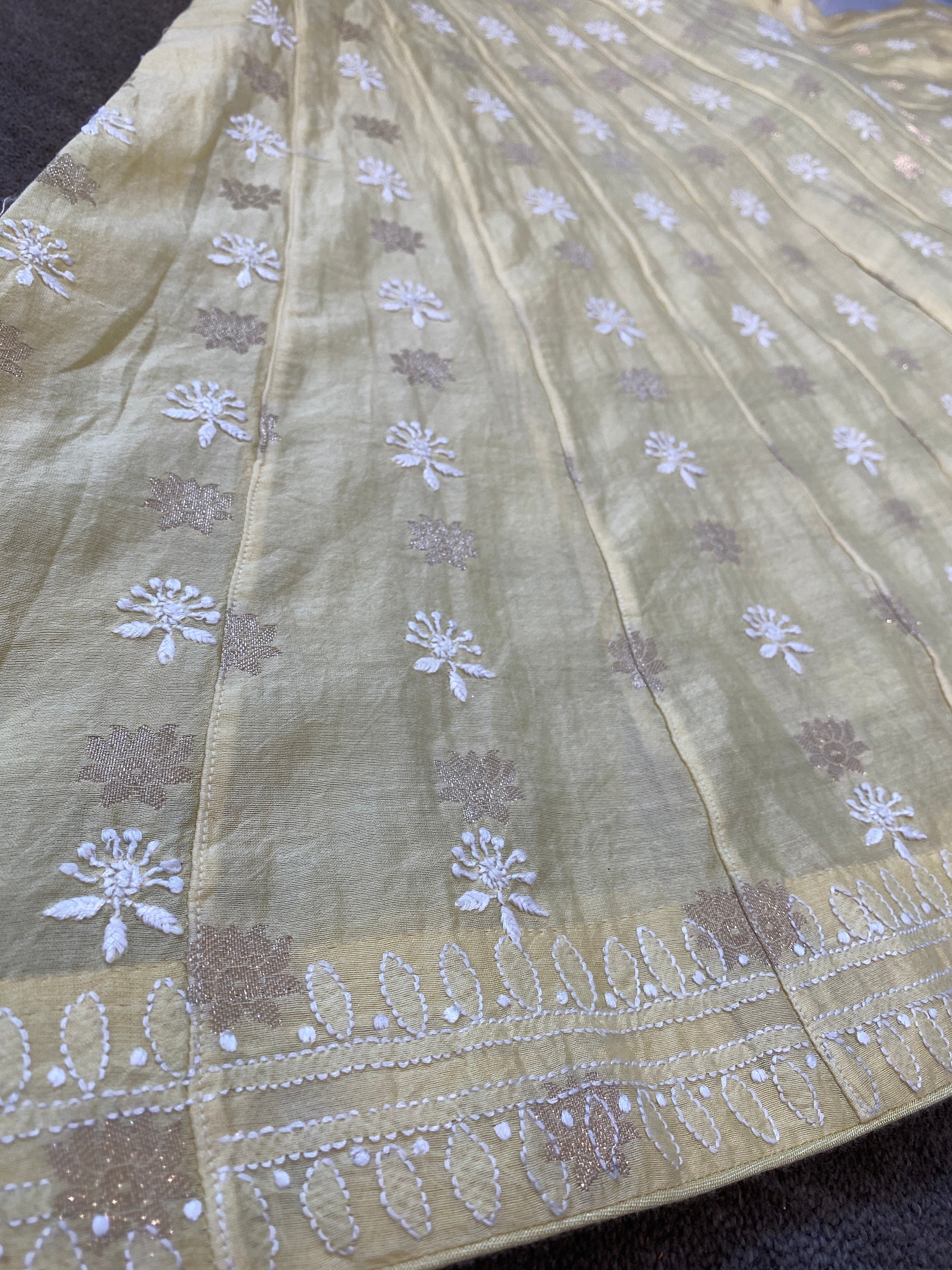 Yellow chanderi chikankari Co-ord sets