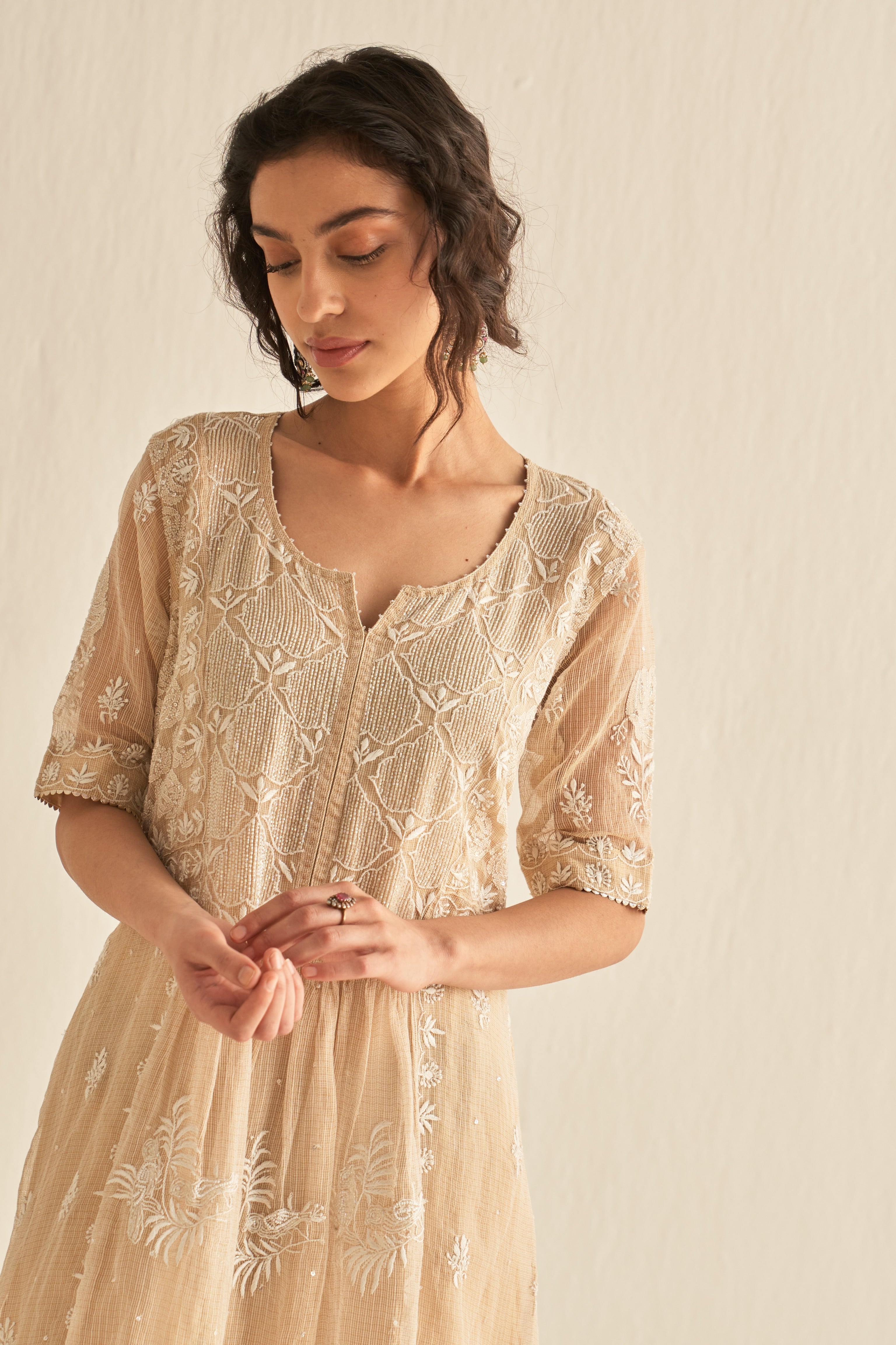 Gold Kota Tissue chikankari tunic