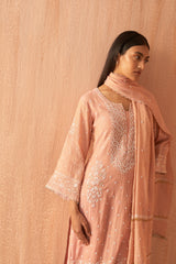 Pink Tissue Pearl Chikankari Embroidered Kurta Set