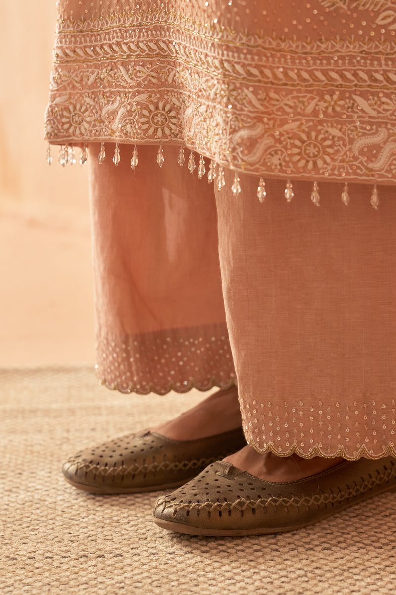 Gul Pink Georgette Chikankari kurta set with statement floral bootas