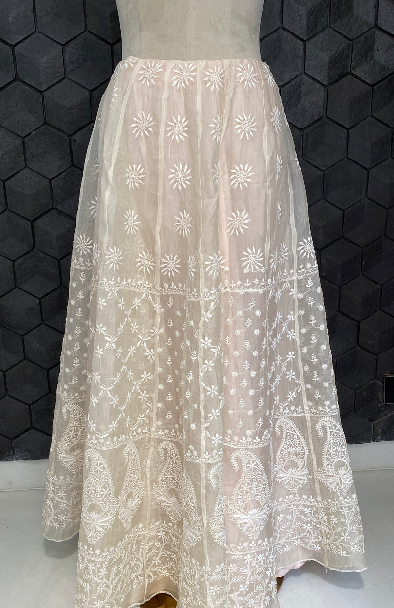 White Organza chikankari skirt with heavy embroidery