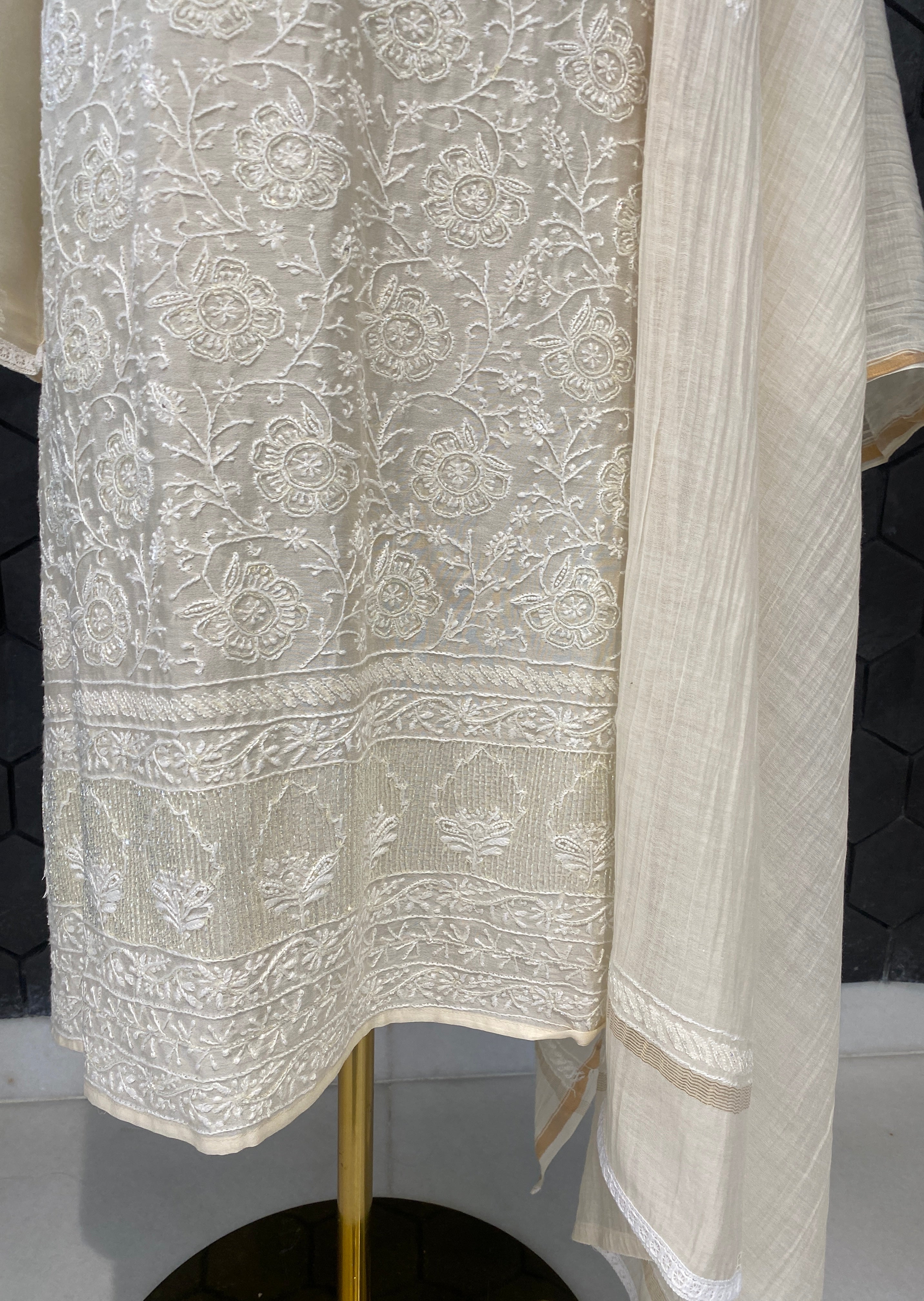 Soft beige chanderi straight kurta set