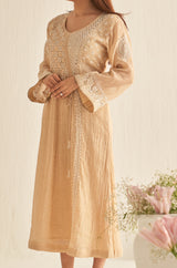 Natural gold chikankari and mukaish tunic