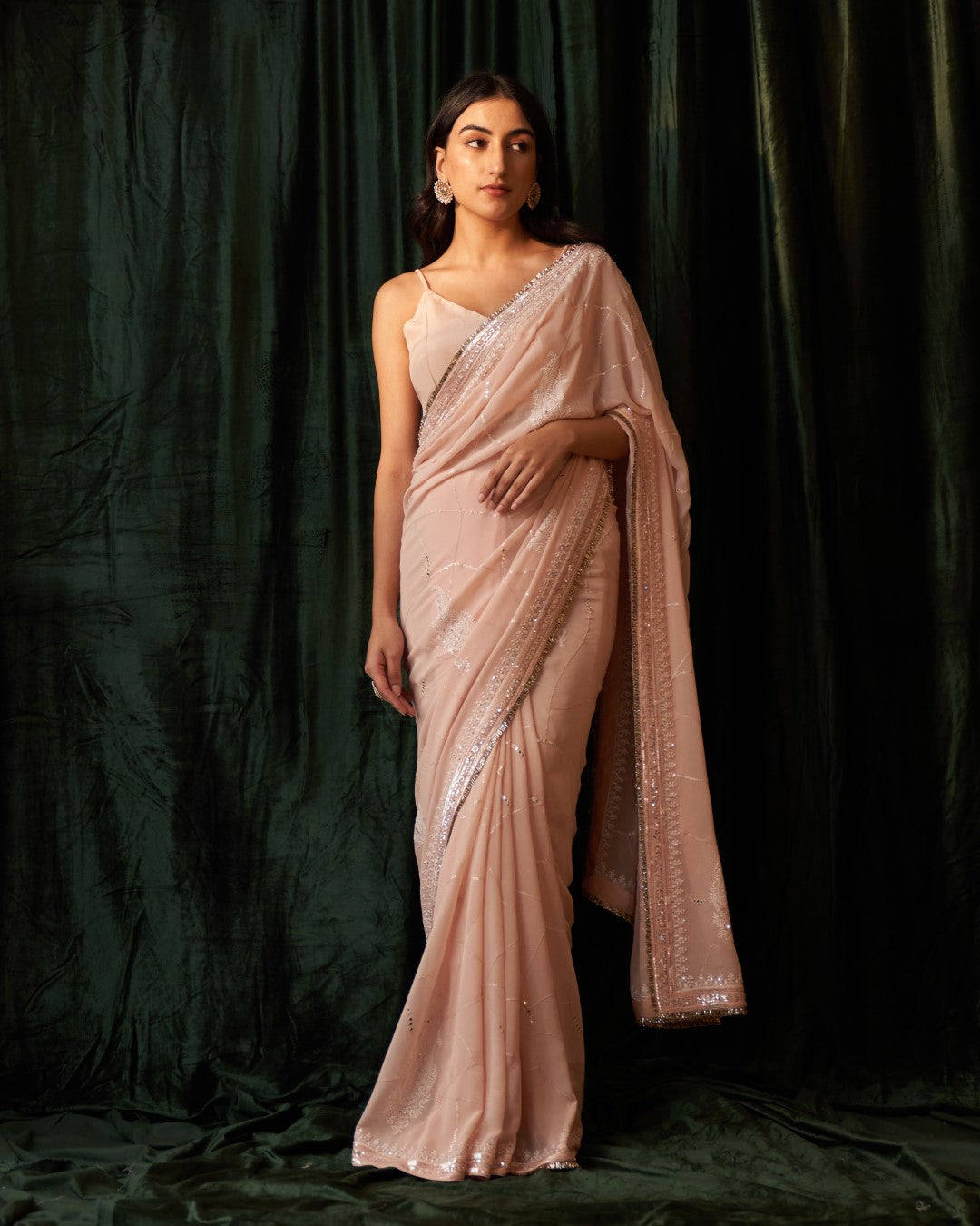 Peach Georgette Web Jaal Saree