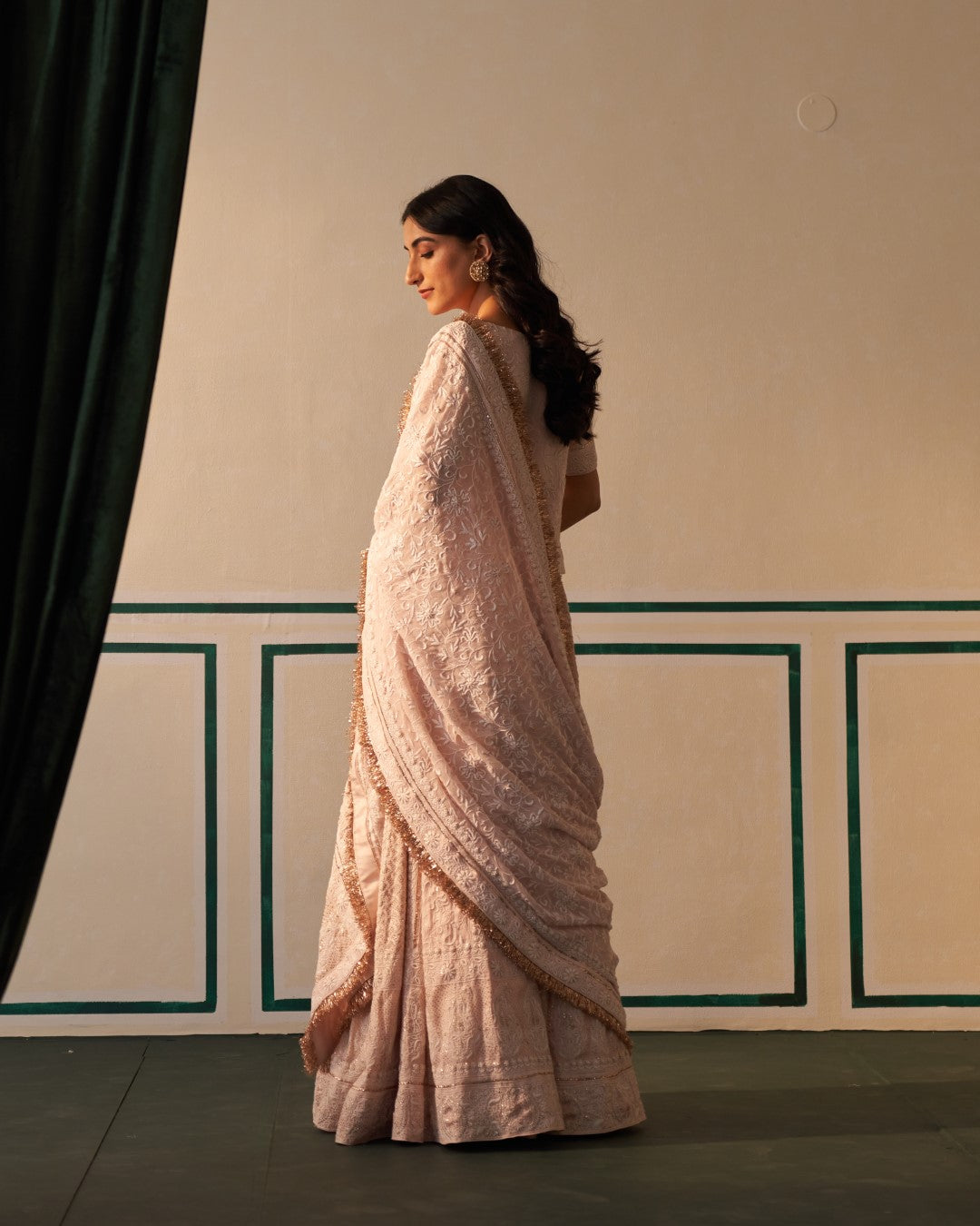 Pink chikankari and mukaish lehenga set