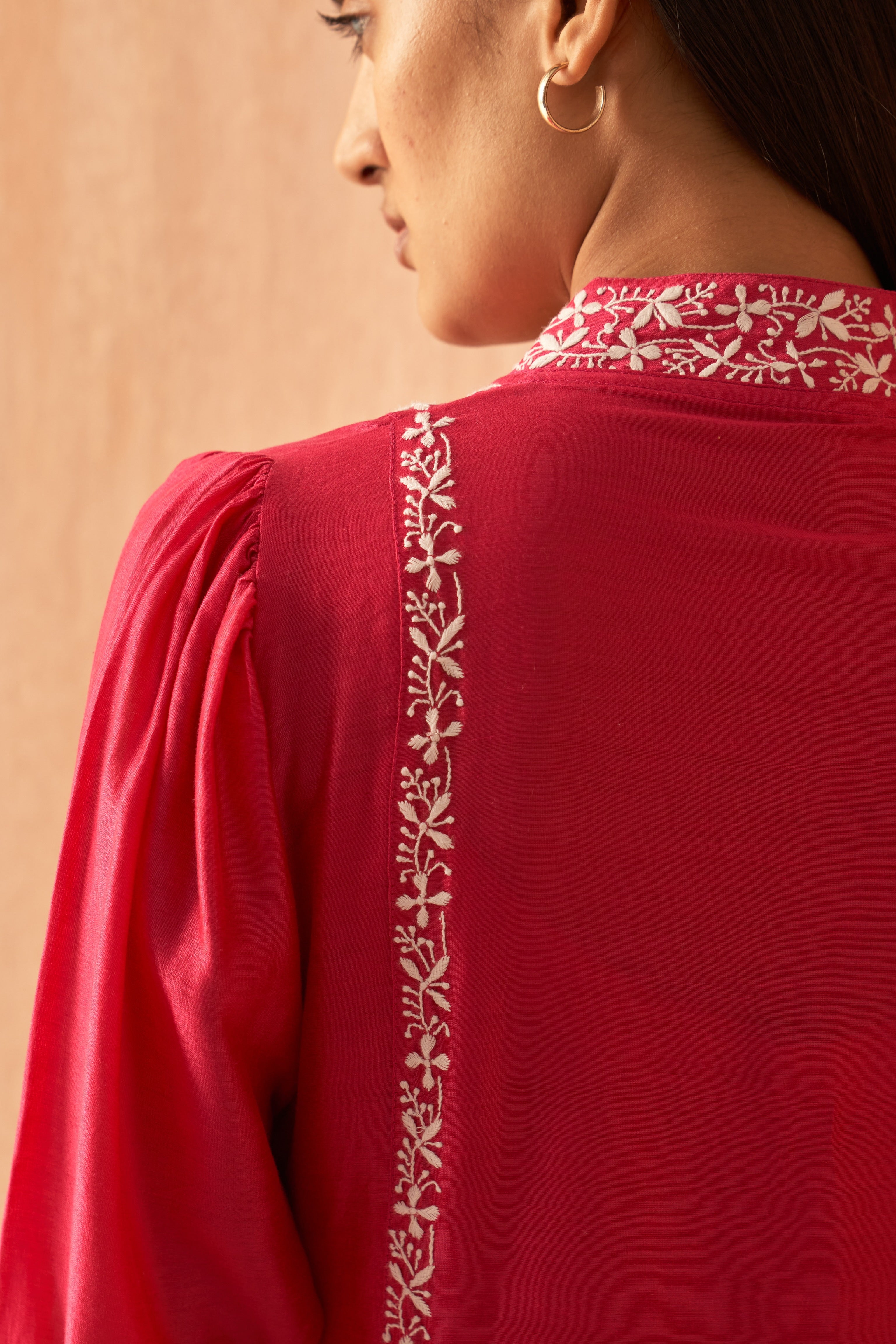 Fuschia chanderi chikankari Co-ord sets