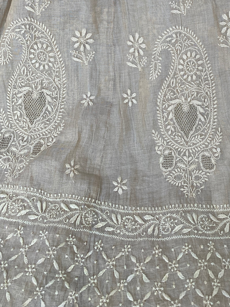 Gold tissue chikankari lehenga skirt with heavy embroidery