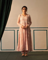 Pink Mul Chanderi Anarkali with heavy front and back work