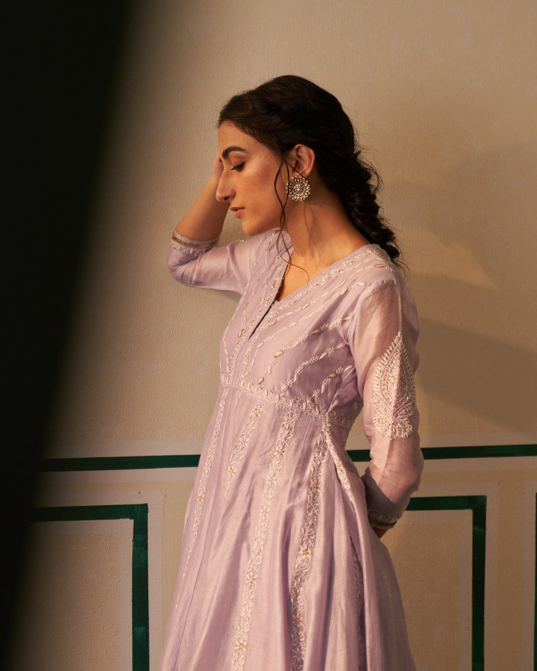 Lavender Chanderi Short Anarkali with heavy front and back work