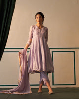 Lavender Chanderi Short Anarkali with heavy front and back work