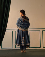 Cobalt Blue Chanderi Anarkali with heavy front and back jali work