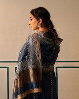 Cobalt Blue Chanderi Anarkali with heavy front and back jali work