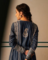 Cobalt Blue Chanderi Anarkali with heavy front and back jali work