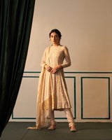 Gold Tissue Anarkali with all over embellishment
