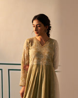 Green Tissue Anarkali with heavy front and back work