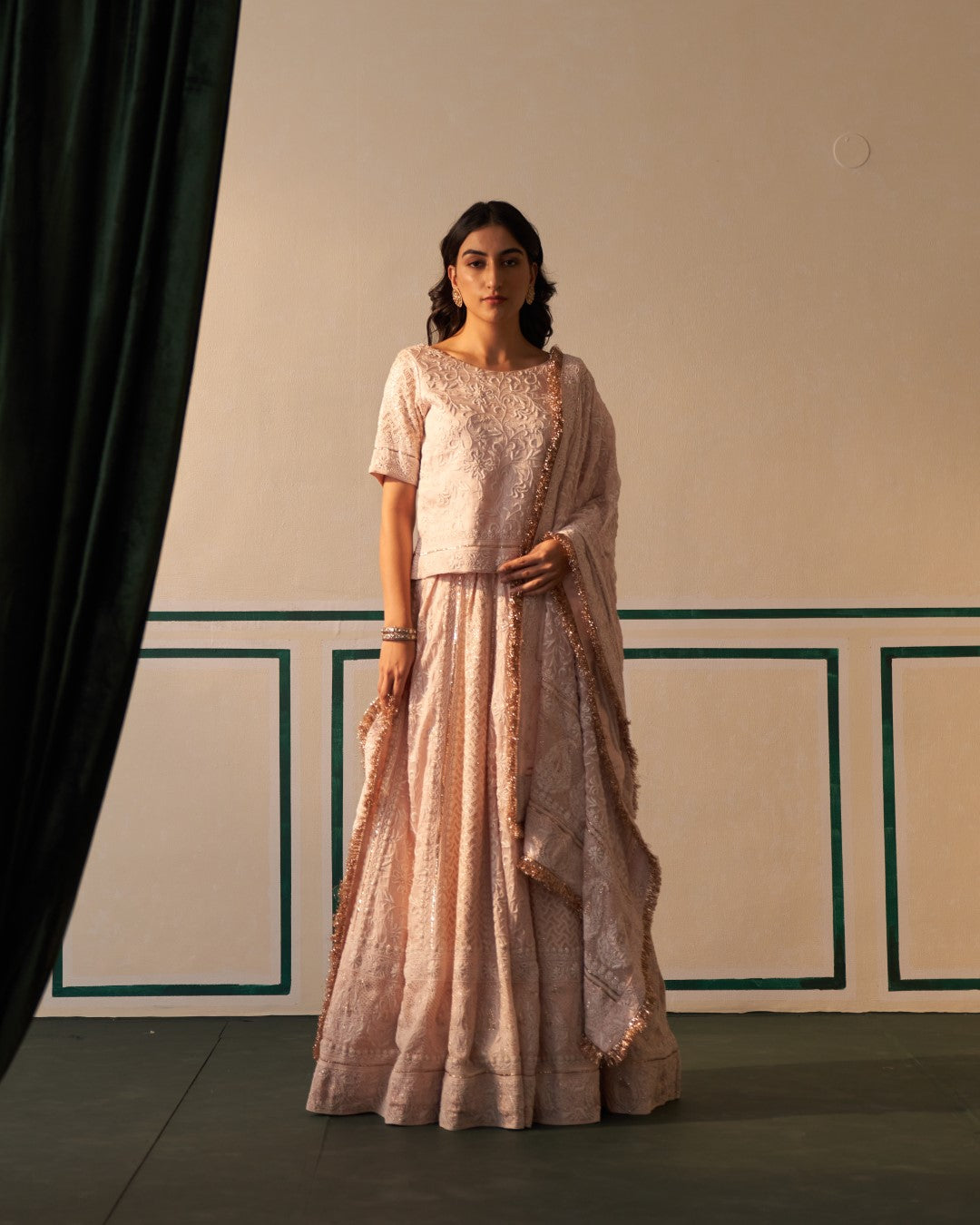 Pink chikankari and mukaish lehenga set