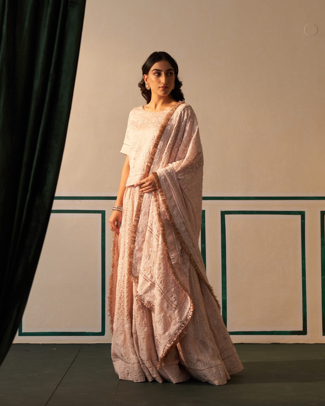 Pink chikankari and mukaish lehenga set