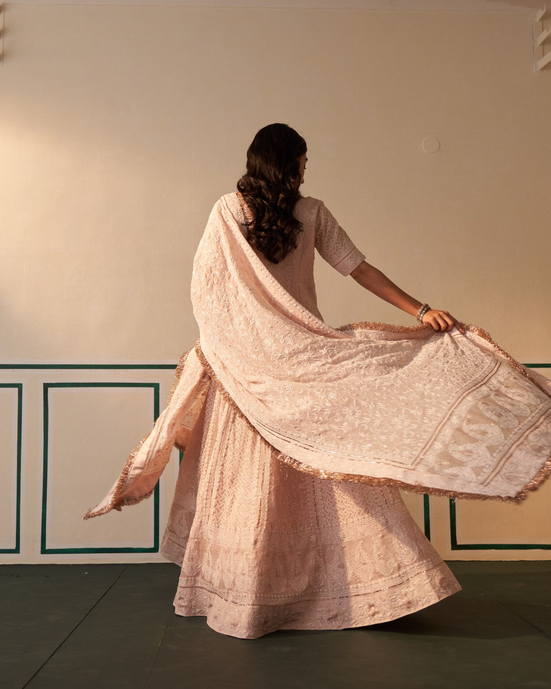 Pink chikankari and mukaish lehenga set