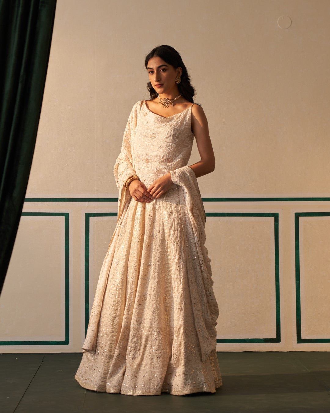 Ivory Organza chikankari lehenga set