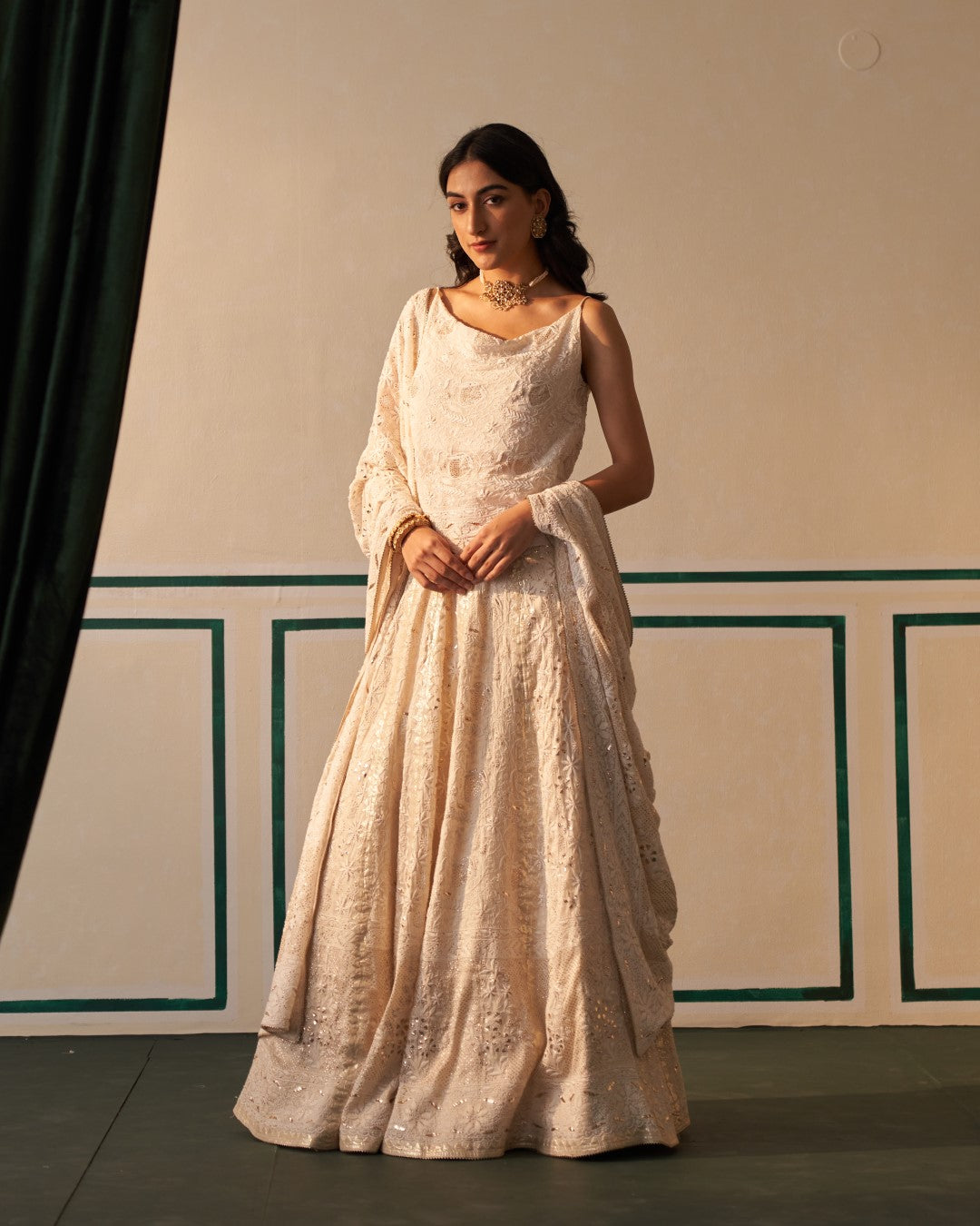 Ivory Organza chikankari lehenga set