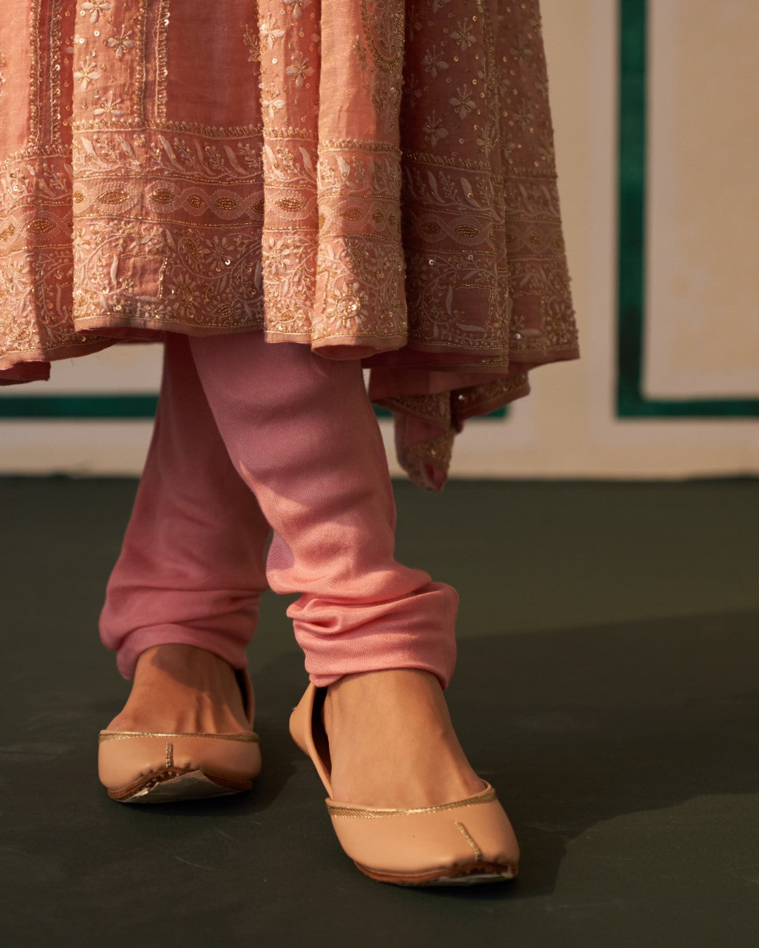 Pink Tissue Anarkali with heavy front and back work