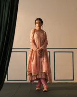 Pink Tissue Anarkali with heavy front and back work