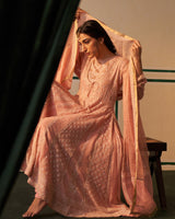 Pink Tissue Anarkali with heavy front and back work