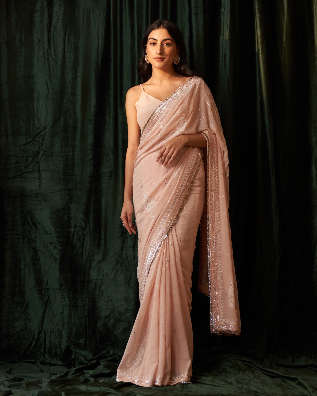 Peach Georgette Web Jaal Saree