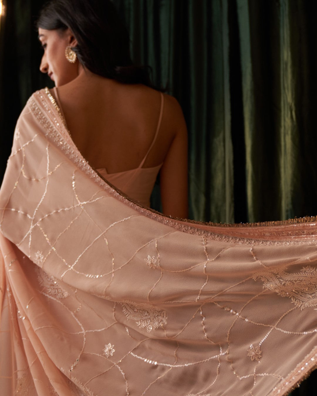 Peach Georgette Web Jaal Saree