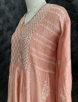 Peach Monga silk A-Line kurta set