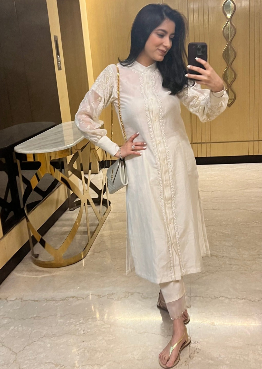 Ivory Organza Patch Kurta Style Shirt