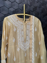 Golden chanderi suit set with dupatta