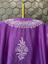 Purple chikankari chanderi suit set with dupatta and palazzo pants.