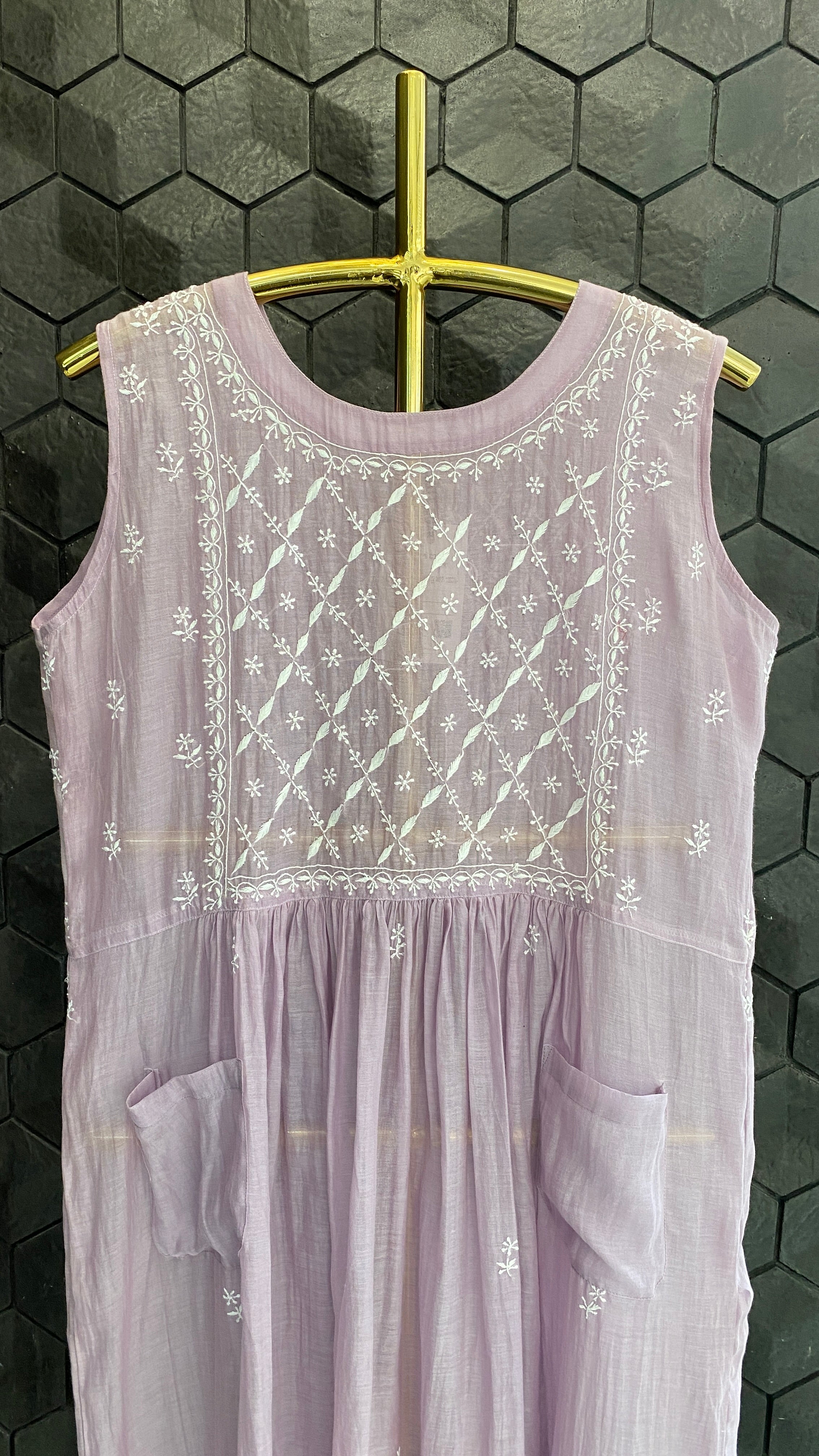 Lilac Soft Mul Chanderi Sleeveless Dress