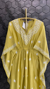 Chanderi Kaftan With Chikankari Embroidery