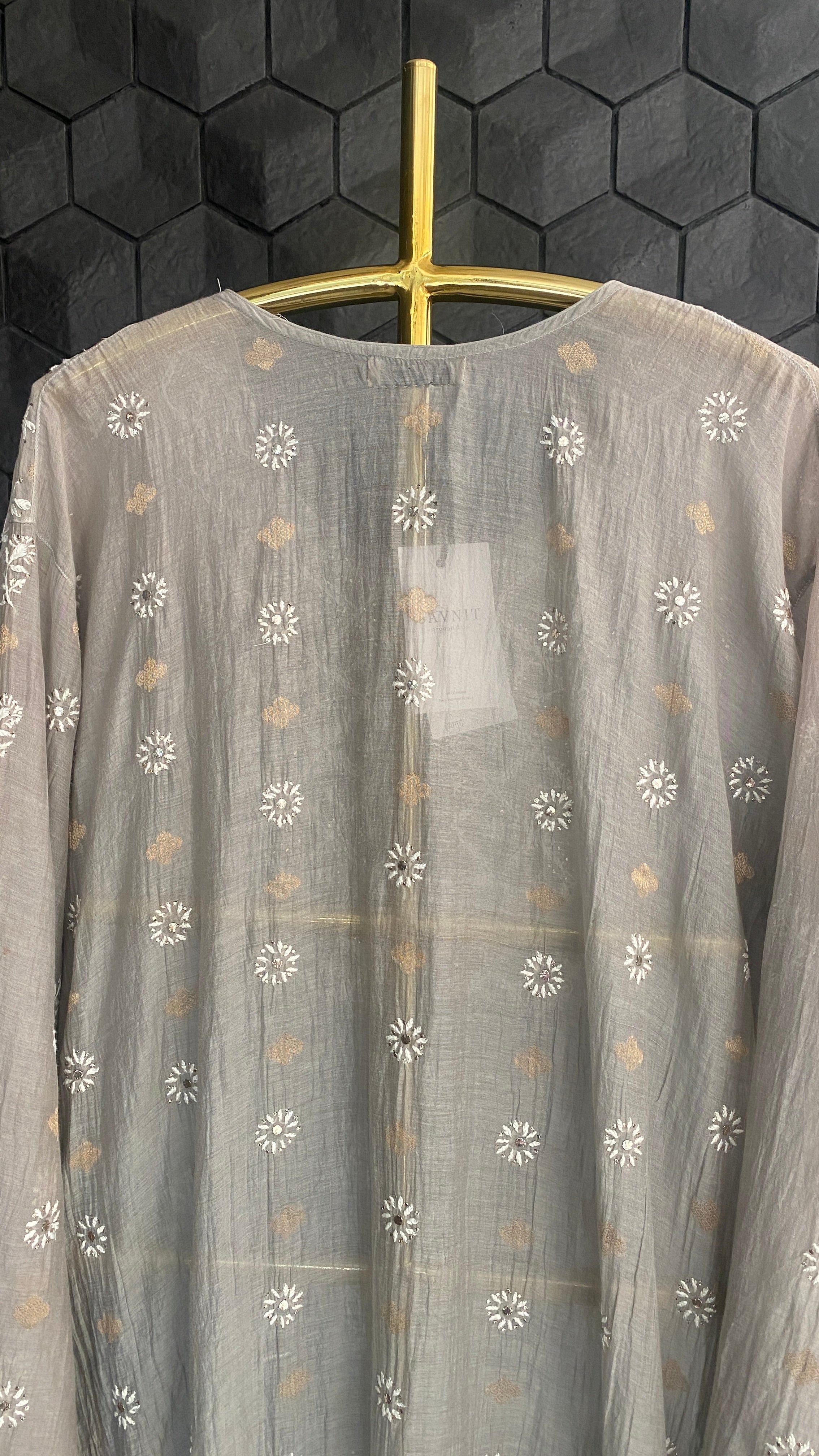 Grey Mul Chanderi Chikankari Suit Set