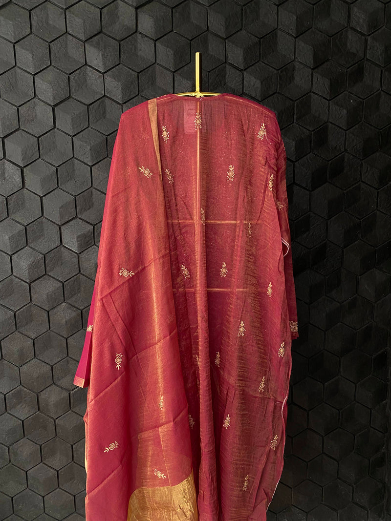 Magenta Tissue Chikankari Suit Set