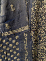 Cobalt blue tissue chikankari suit set with dupatta
