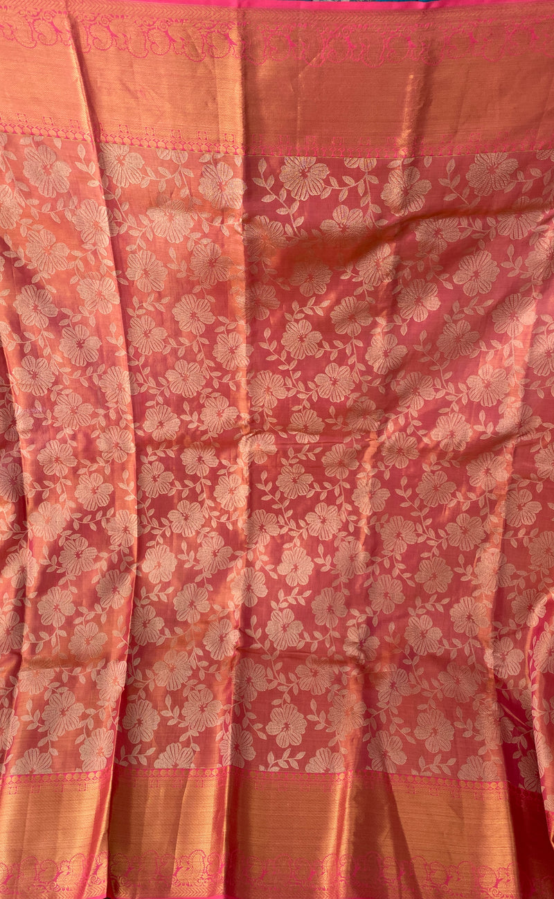 Pink Floral Prints Silk Saree