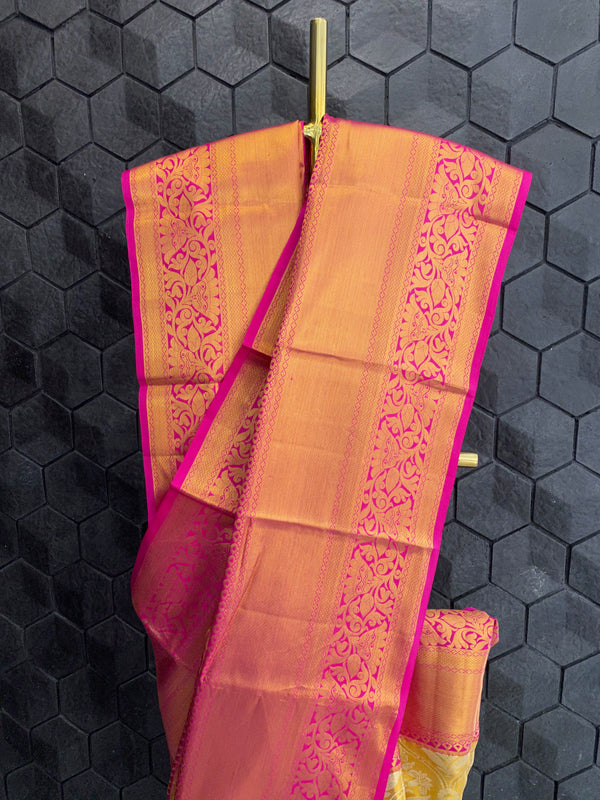 Pink Dual Color Silk Saree With Gold Zari Border