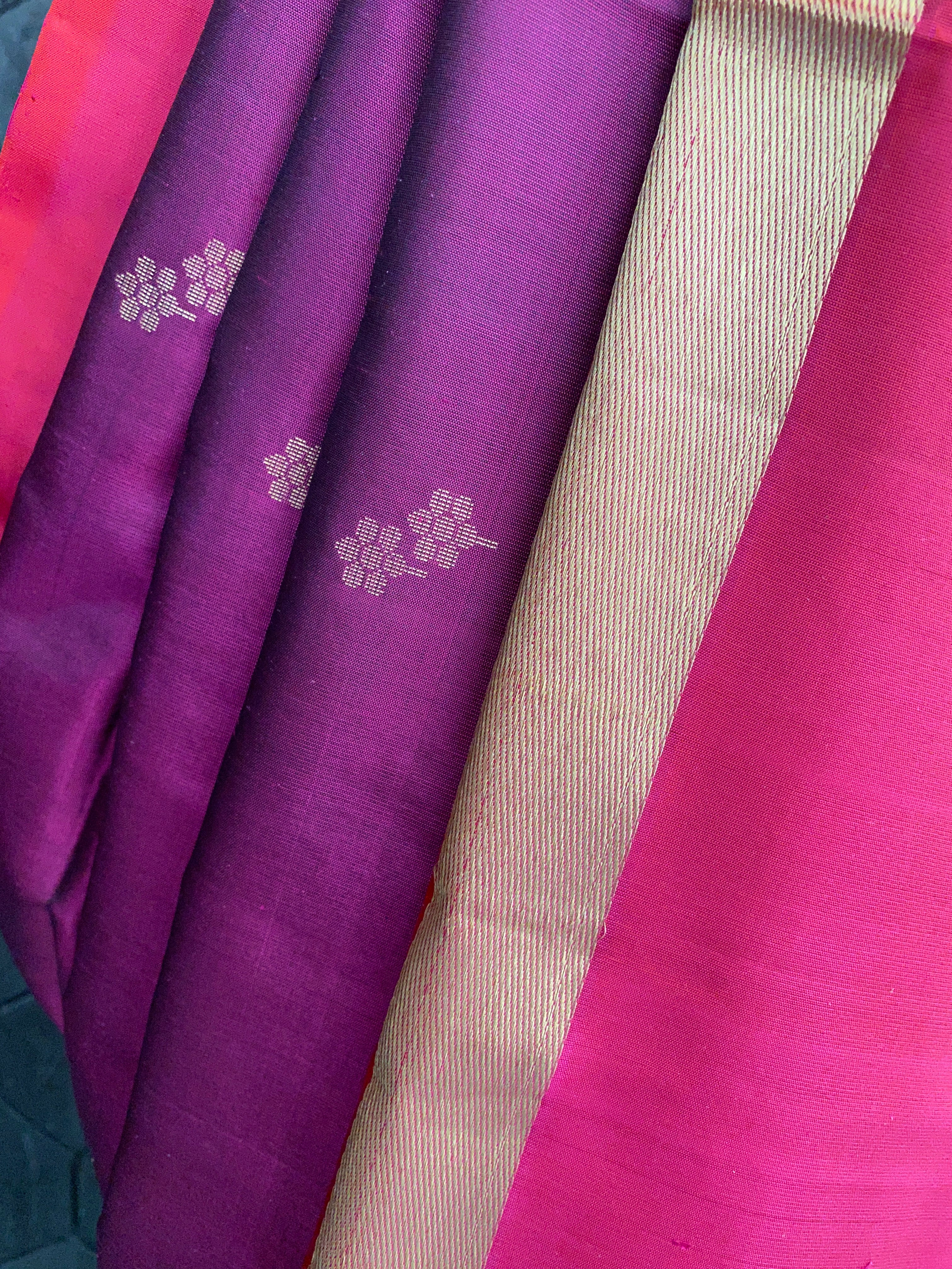 Dual Color Silk Saree With Gold Zari Work