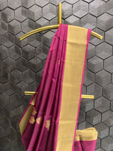 Violet silk saree with golden zari border