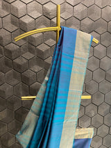 Blue silk saree with gold zari work