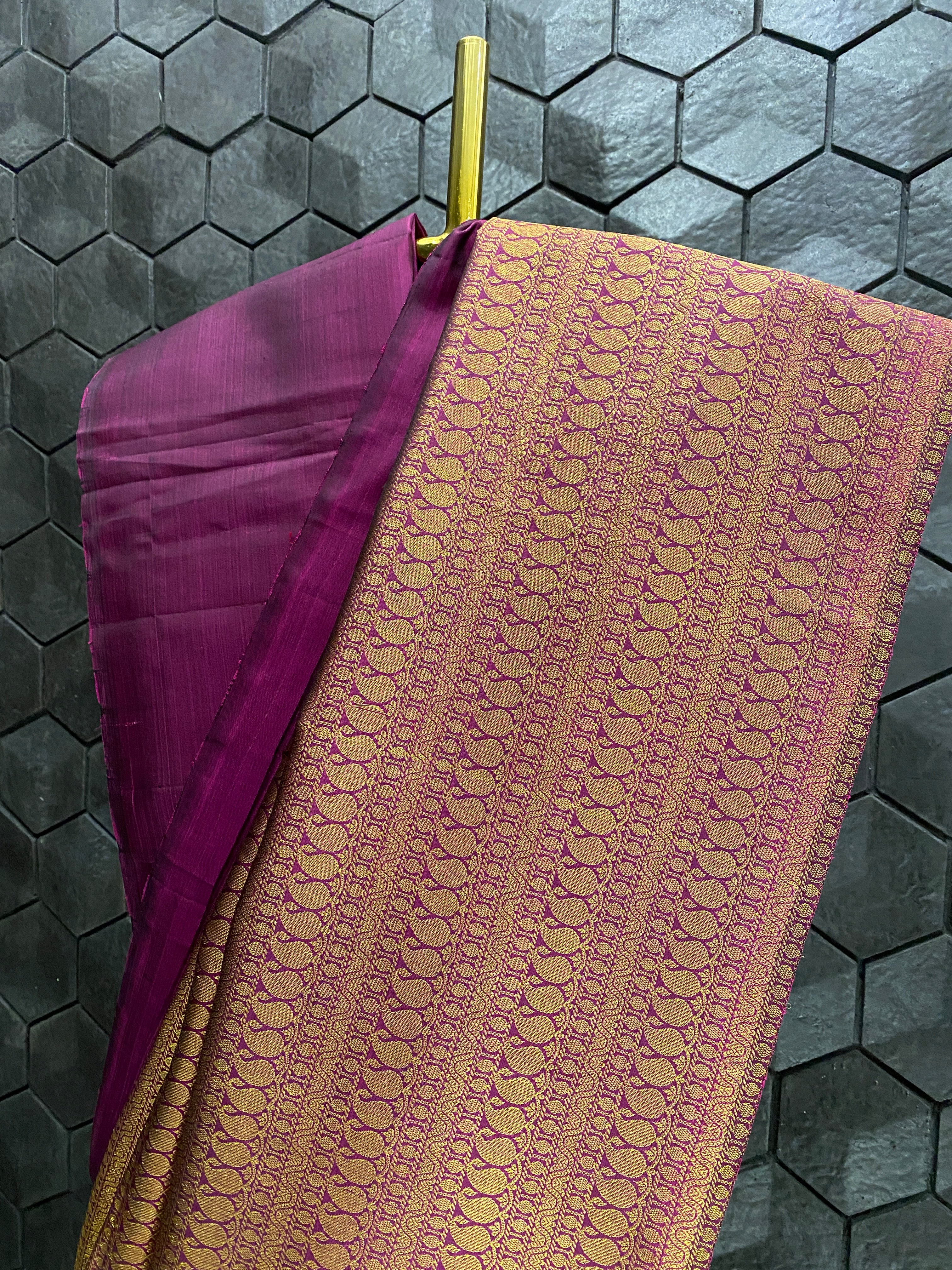 Purple Silk Saree with Thick Gold Zari Border