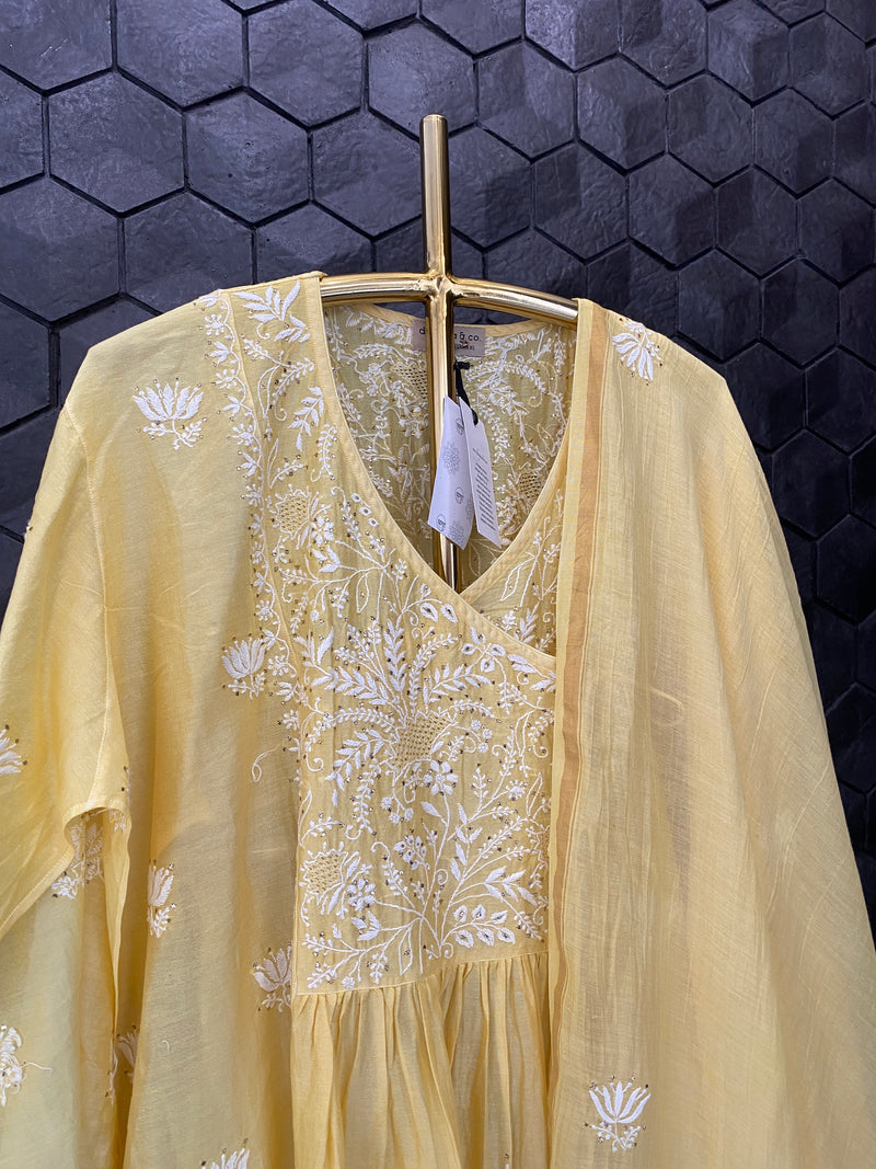 Yellow Chanderi Angarkha Suit Set