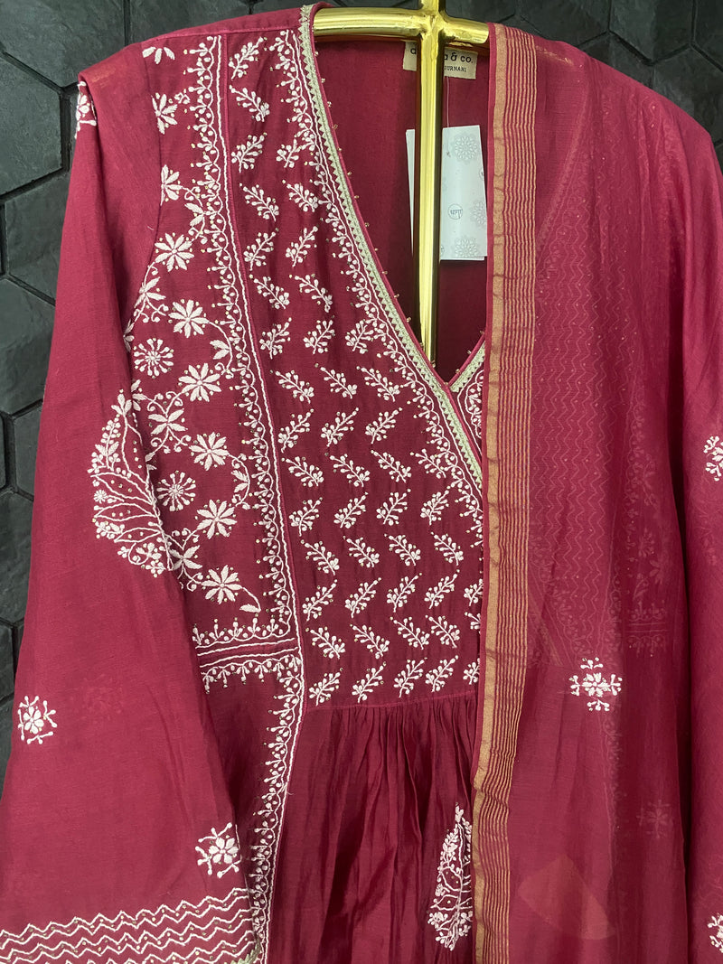 Plum Chanderi Silk Angarkha Suit Set